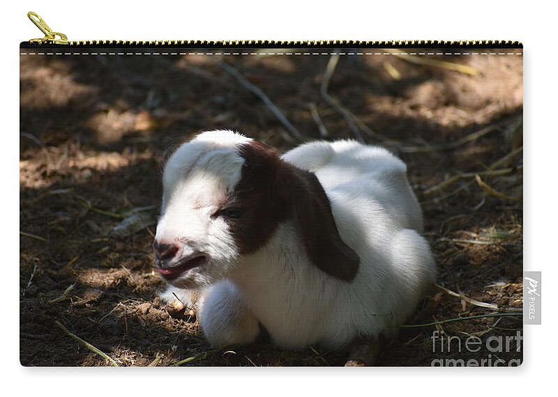 Baby Goat Zip Pouch featuring the digital art I won't get up by Yenni Harrison