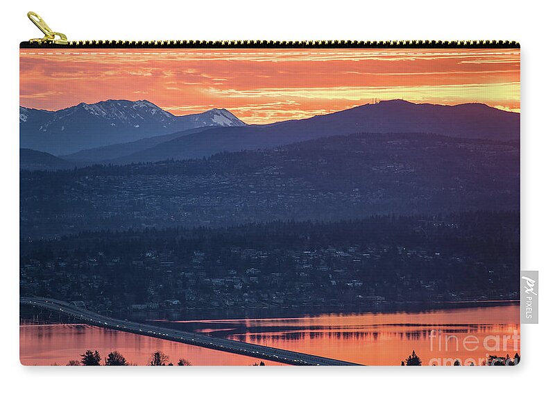 Bellevue Zip Pouch featuring the photograph I90 Eastside Sunrise Fire by Mike Reid