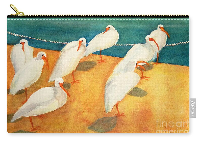 Top Artists Zip Pouch featuring the painting Ibis On The Beach by Sharon Nelson-Bianco