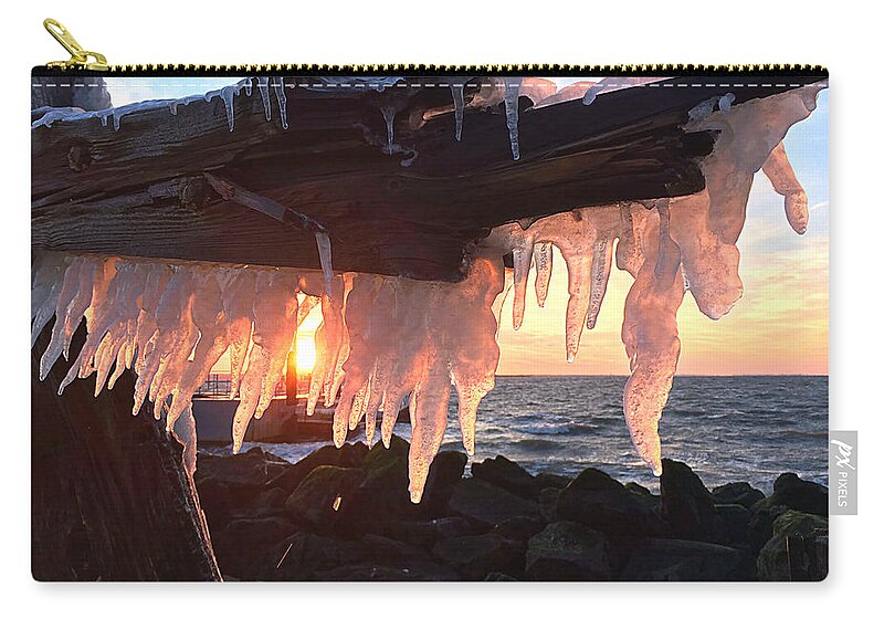 Sandy Hook Zip Pouch featuring the photograph Ice Fangs by Kristopher Schoenleber