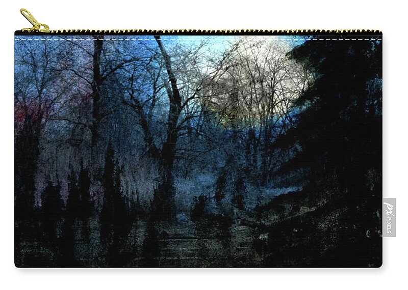 Ice Zip Pouch featuring the mixed media Ice Pond Moonrise by R Kyllo