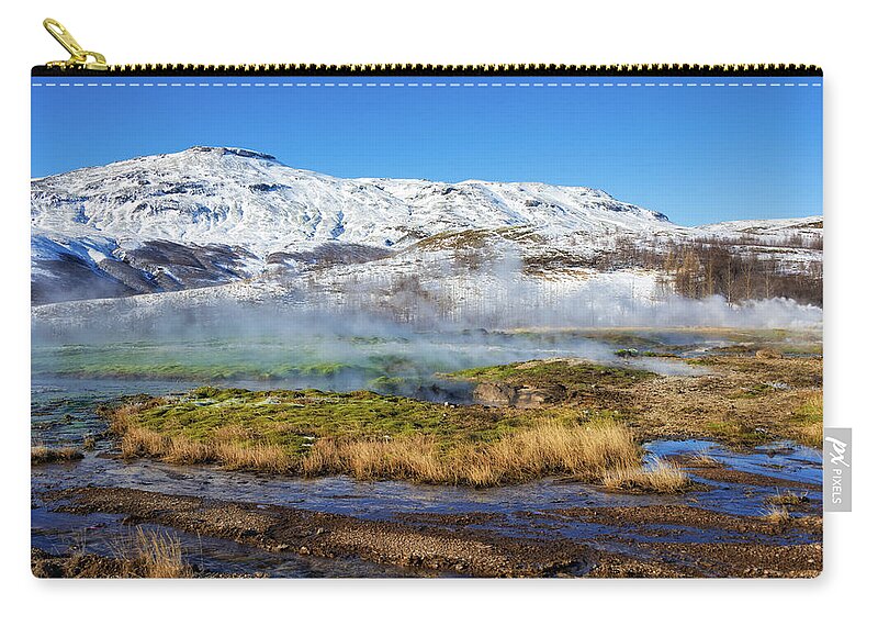 Haukadalur Zip Pouch featuring the photograph Iceland landscape geothermal area Haukadalur by Matthias Hauser