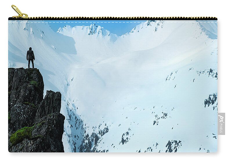 Iceland Zip Pouch featuring the photograph Iceland Snow Covered Mountains by Larry Marshall
