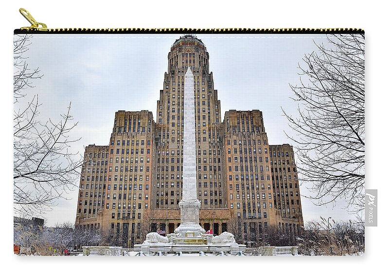 Art Deco Carry-all Pouch featuring the photograph Iconic Buffalo City Hall in Winter by Nicole Lloyd