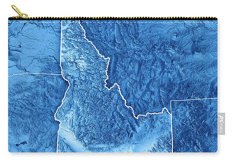Idaho Zip Pouch featuring the digital art Idaho State USA 3D Render Topographic Map Blue Border by Frank Ramspott