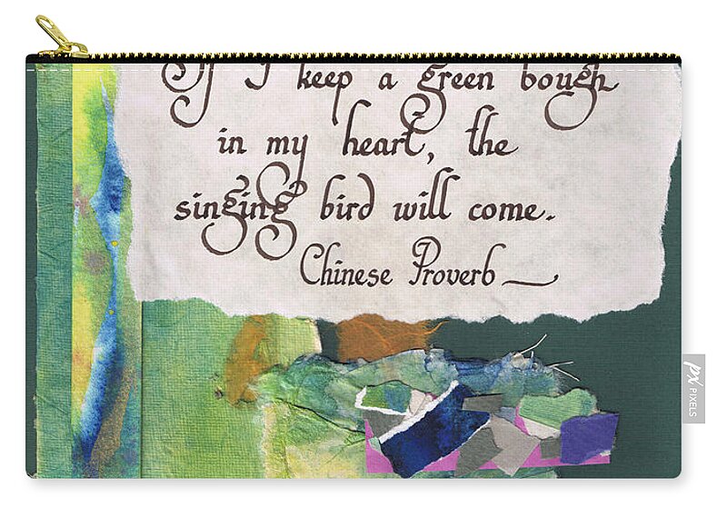 Abstract Zip Pouch featuring the painting If I keep a green bough in my heart the singing bird will come - by Tamara Kulish