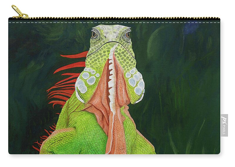 Karen Zuk Rosenblatt Art And Photography Zip Pouch featuring the painting Iguana Dude by Karen Zuk Rosenblatt
