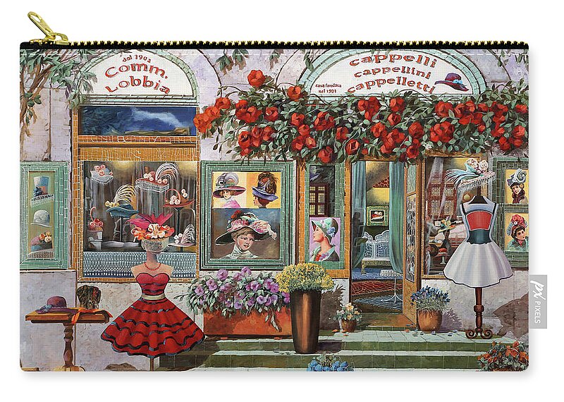 Hat Shop Zip Pouch featuring the painting il Cappellaio by Guido Borelli