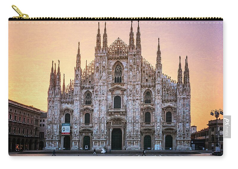 Joan Carroll Zip Pouch featuring the photograph Il Duomo Milan Morning by Joan Carroll