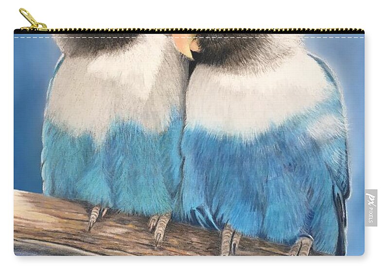 Birds Zip Pouch featuring the pastel Lovebirds by Marlene Little