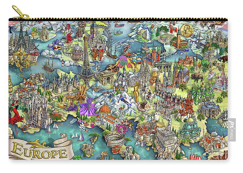 Europe Carry-all Pouch featuring the painting Illustrated Map of Europe by Maria Rabinky