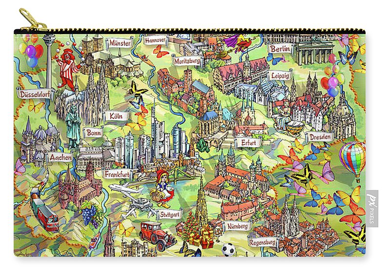 Germany Map Carry-all Pouch featuring the painting Illustrated Map of Germany by Maria Rabinky