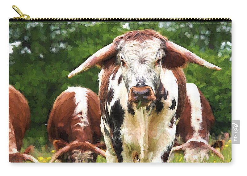 English Longhorn Cow Zip Pouch featuring the photograph I'm In Charge Here by Gill Billington