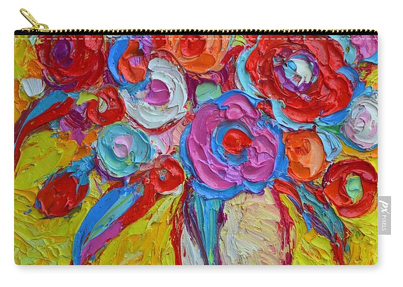 Abstract Zip Pouch featuring the painting Impasto Spring Flowers Abstract Colorful Impressionist Palette Knife Oil Painting Ana Maria Edulescu by Ana Maria Edulescu