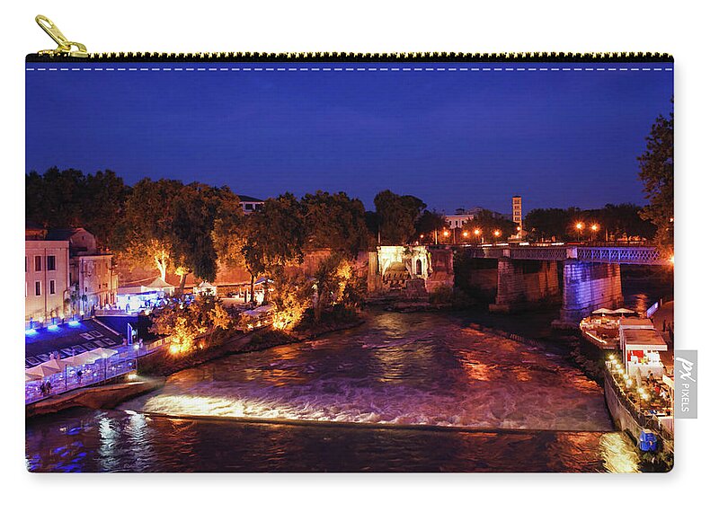Georgia Mizuleva Zip Pouch featuring the painting Impressions of Rome - Summer Festival on the Banks of Tiber River by Georgia Mizuleva