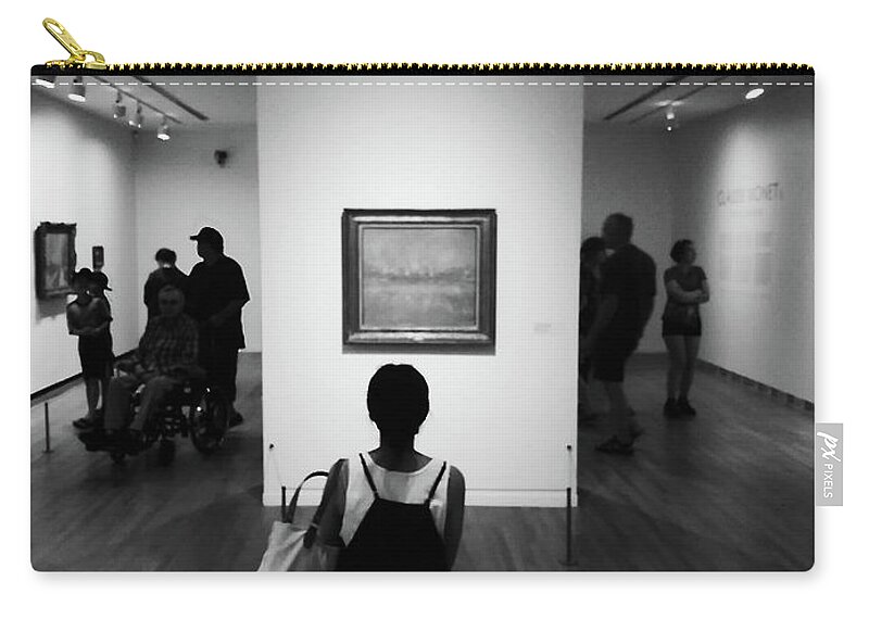 Black And White Zip Pouch featuring the photograph In Front Of Monet's Painting by Fei A