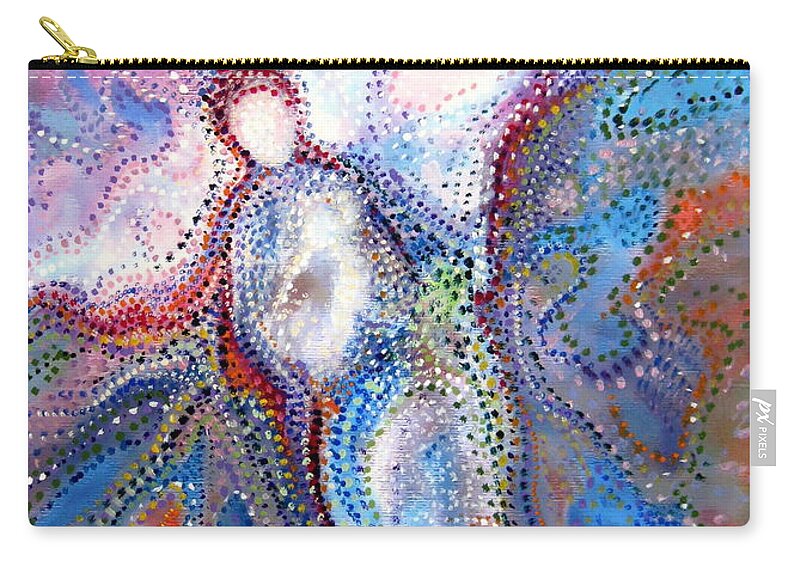 Pointillism Abstract Angel And Child  Zip Pouch featuring the painting In the Care of by Jan VonBokel