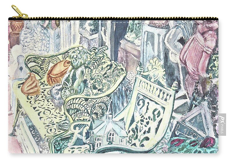 Statues Zip Pouch featuring the painting In The Cement Garden by Vickie G Buccini