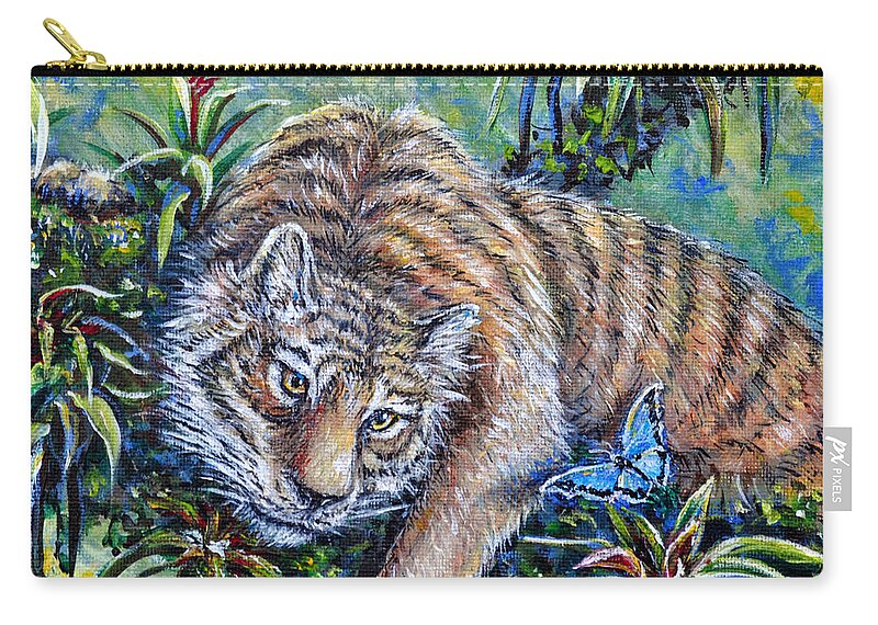 Nature Tiger Rainforest Butterfly Zip Pouch featuring the painting In The Eye Of The Tiger by Gail Butler
