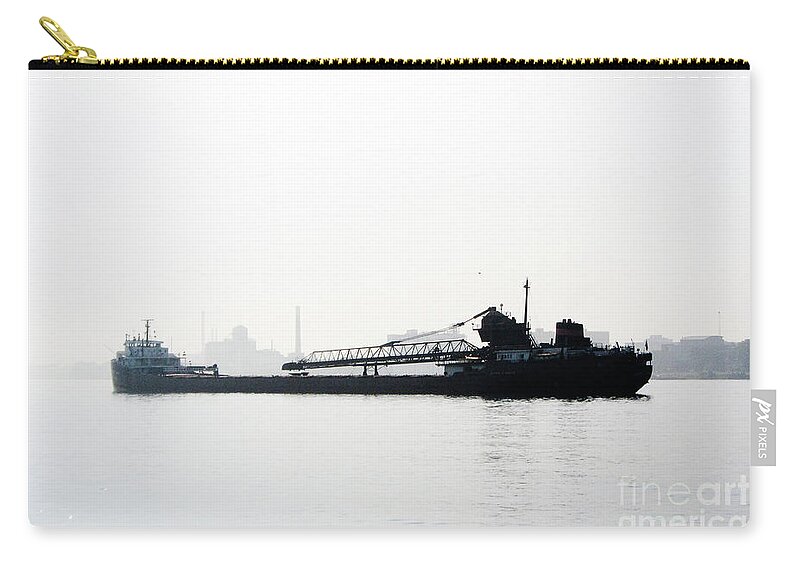 Freighter Carry-all Pouch featuring the photograph In The Fog On Detroit River by Rich S