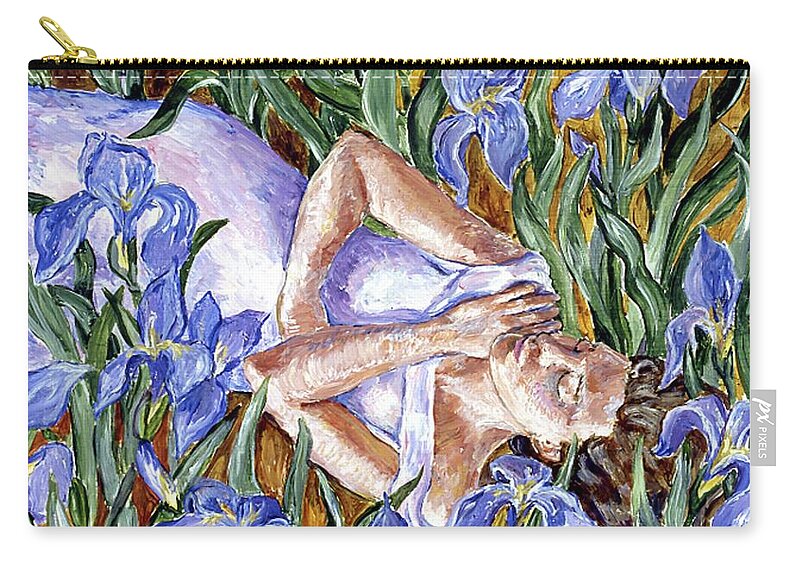 Flowers Zip Pouch featuring the painting In The iris Bed by Trudi Doyle