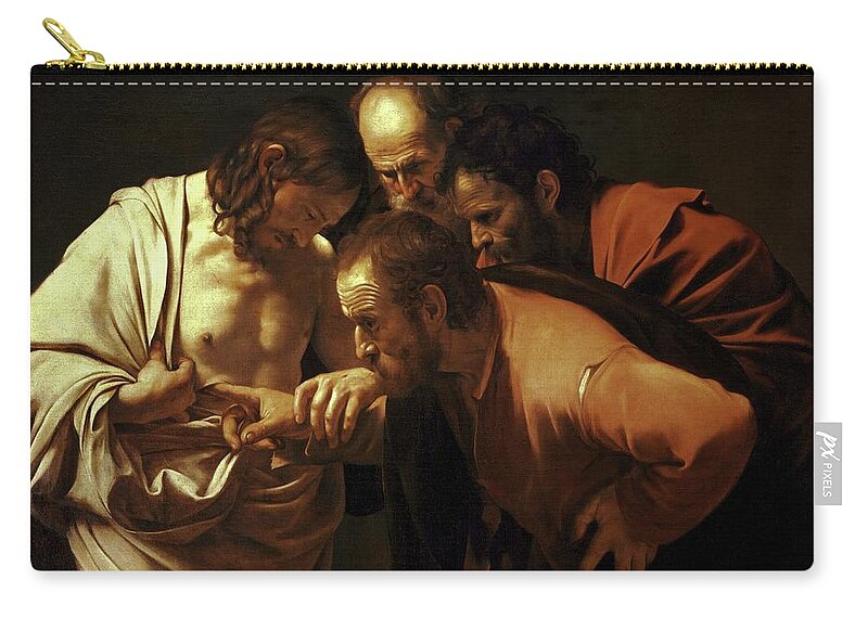 Incredulity Of Saint Thomas Carry-all Pouch featuring the painting Incredulity of Saint Thomas by Michelangelo Caravaggio