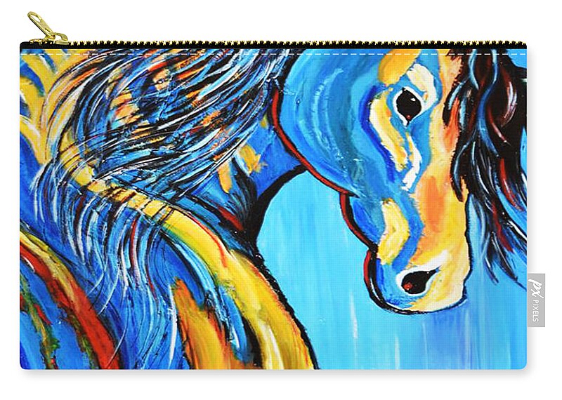 Horse Zip Pouch featuring the painting Indian Blue Horse by Kathleen Artist PRO
