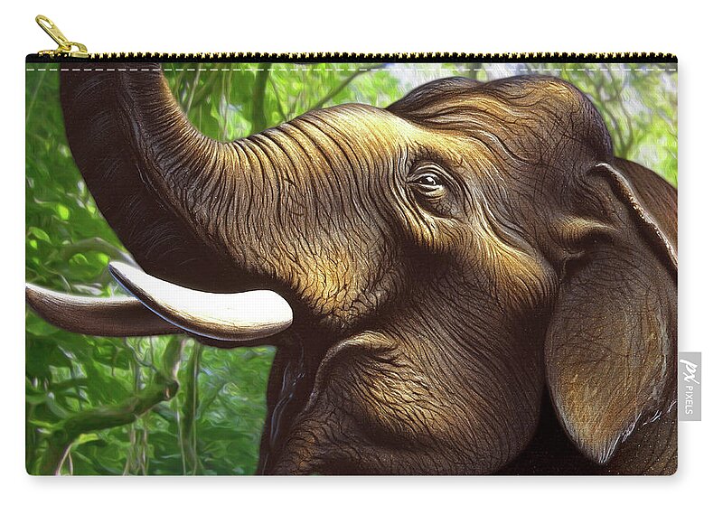 Elephant Zip Pouch featuring the painting Indian Elephant 1 by Jerry LoFaro