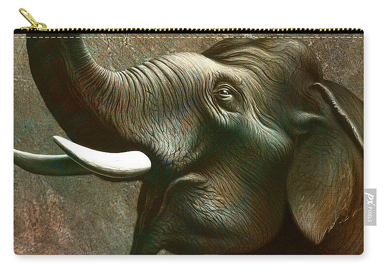 Elephant Zip Pouch featuring the painting Indian Elephant 2 by Jerry LoFaro