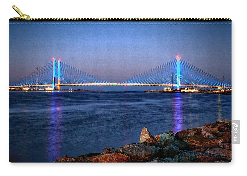 Indian River Inlet Zip Pouch featuring the photograph Indian River Inlet Bridge Twilight by Bill Swartwout