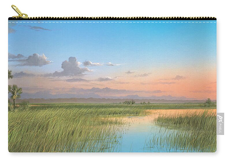 Florida Marsh Zip Pouch featuring the painting Indian River by Mike Brown