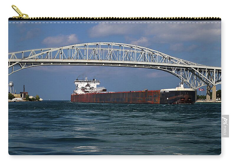 Indiana Harbor Zip Pouch featuring the photograph Indiana Harbor and Blue Water Bridge by Mary Bedy