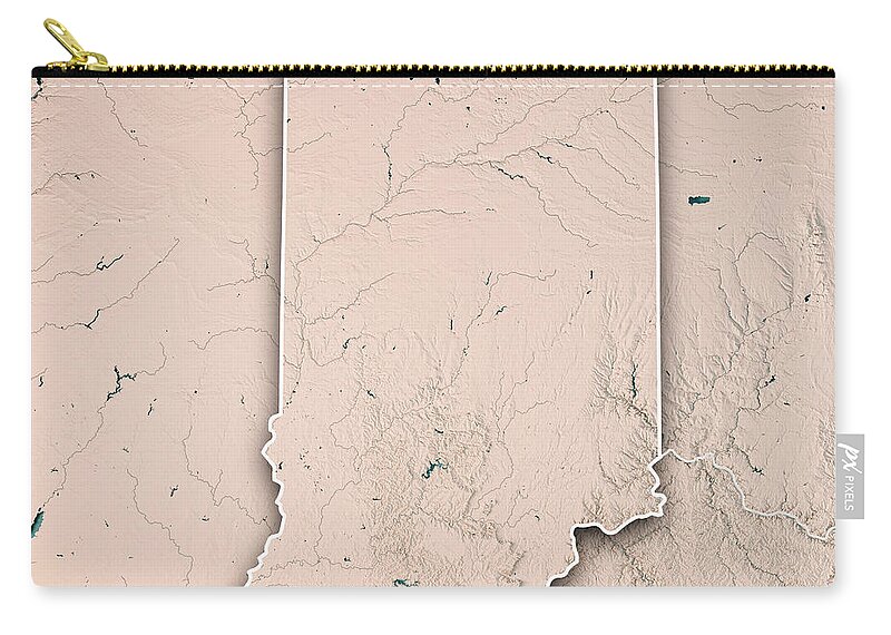Indiana Zip Pouch featuring the digital art Indiana State USA 3D Render Topographic Map Neutral Border by Frank Ramspott