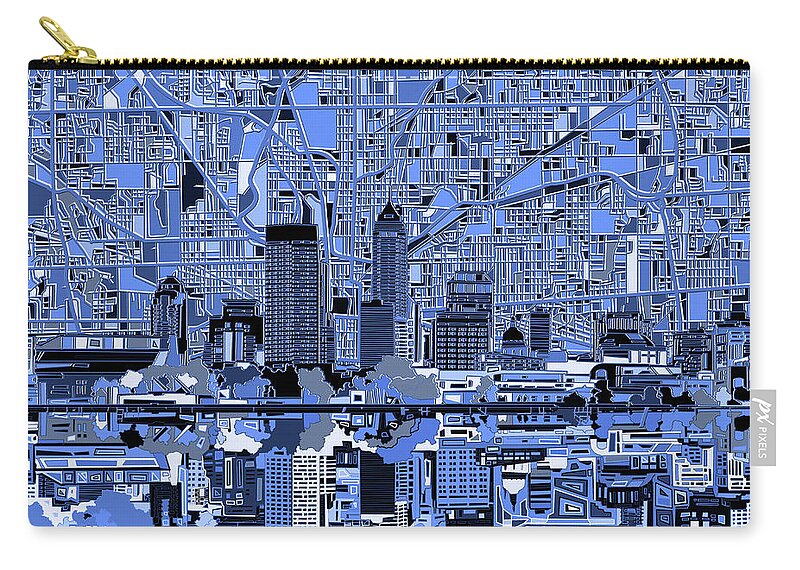 Indianapolis Zip Pouch featuring the painting Indianapolis Skyline Abstract 7 by Bekim M