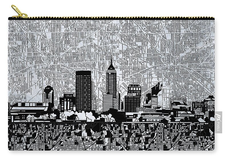 Indianapolis Zip Pouch featuring the painting Indianapolis Skyline Abstract 9 by Bekim M