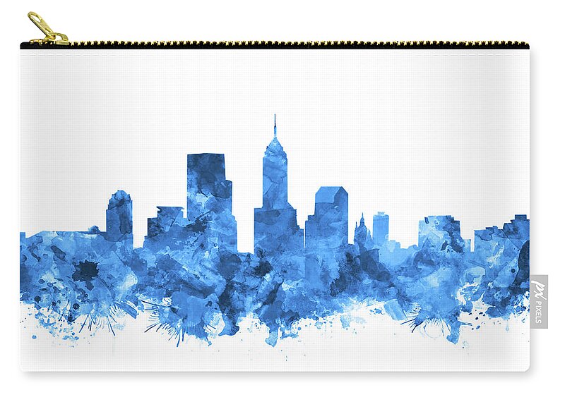 Indianapolis Zip Pouch featuring the painting Indianapolis Skyline Watercolor Blue by Bekim M