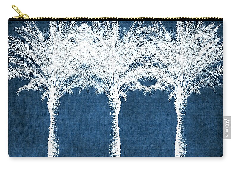 Palm Tree Zip Pouch featuring the mixed media Indigo And White Palm Trees- Art by Linda Woods by Linda Woods