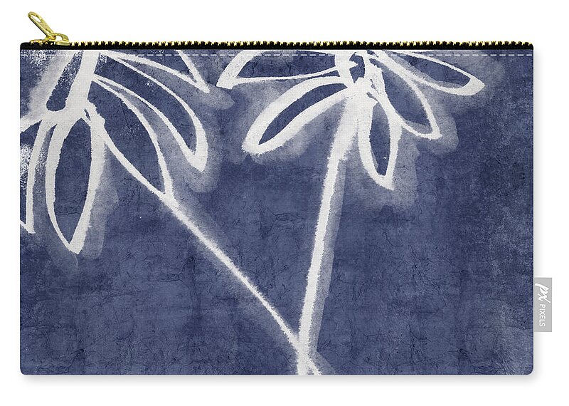 Indigo Zip Pouch featuring the mixed media Indigo Floral 2- Art by Linda Woods by Linda Woods