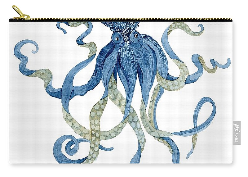 Indigo Carry-all Pouch featuring the painting Indigo Ocean Blue Octopus by Audrey Jeanne Roberts