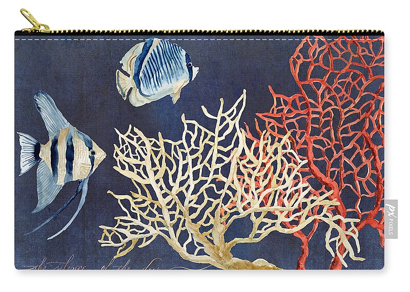 Red Fan Coral Carry-all Pouch featuring the painting Indigo Ocean - Silence of the Deep by Audrey Jeanne Roberts