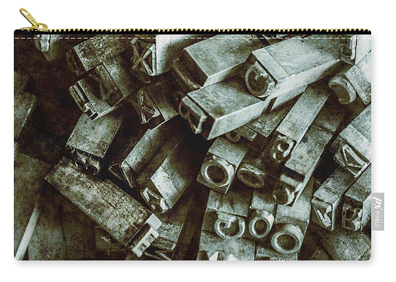 Old Zip Pouch featuring the photograph Industrial letterpress typeset by Jorgo Photography