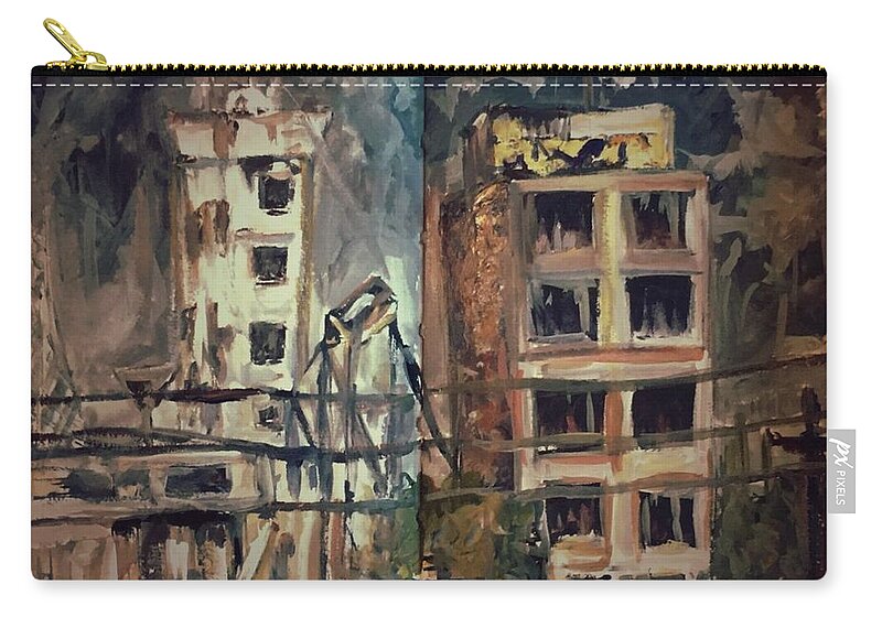 Gouache Zip Pouch featuring the painting Industrial Storm by Angela Weddle