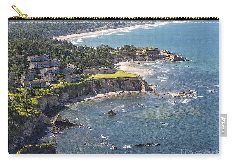 Inn At Otter Crest Zip Pouch featuring the photograph Inn at Otter Crest and Beverly Beach, Oregon by Ken Brown