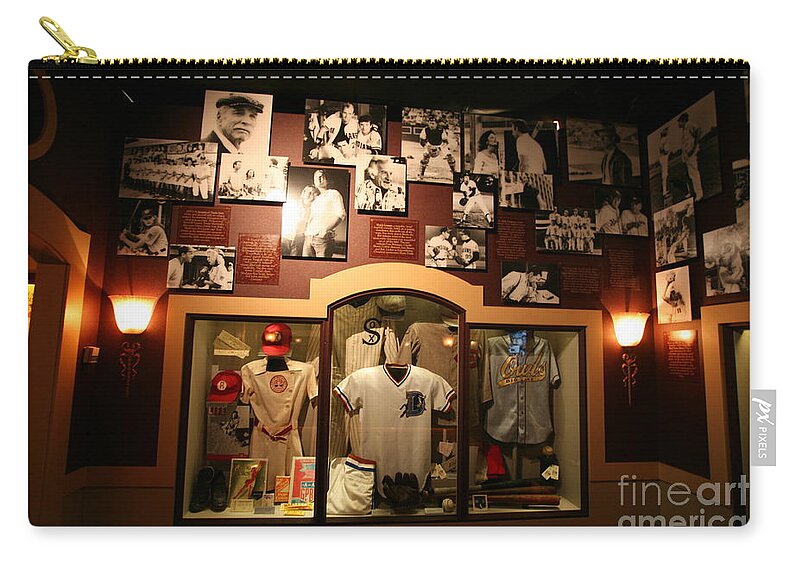 Cooperstown Zip Pouch featuring the photograph Inside Baseball Hall of Fame Displays I by Chuck Kuhn