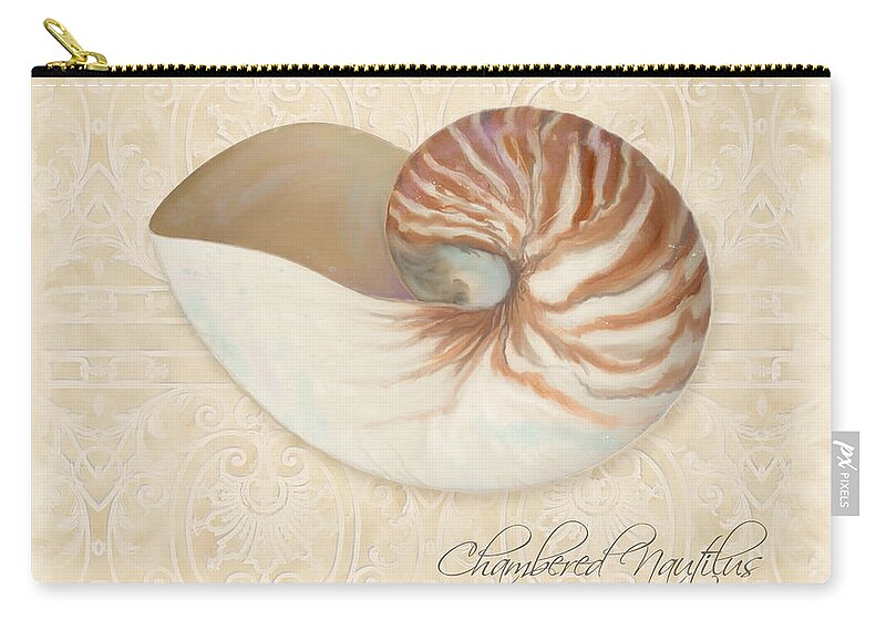 Chambered Nautilus Zip Pouch featuring the painting Inspired Coast IV - Chambered Nautilus, Nautilus Pompilius by Audrey Jeanne Roberts