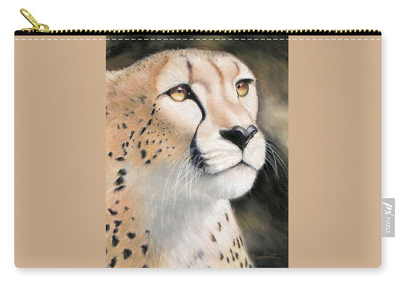 Cheetah Zip Pouch featuring the painting Intensity - Cheetah by Linda Merchant