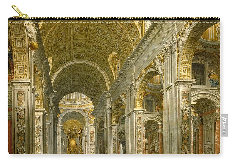 Interior Zip Pouch featuring the painting Interior of St. Peter's - Rome by Giovanni Paolo Panini