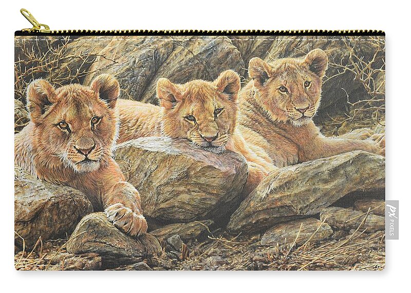 Wildlife Paintings Zip Pouch featuring the painting Interrupted Cat Nap by Alan M Hunt