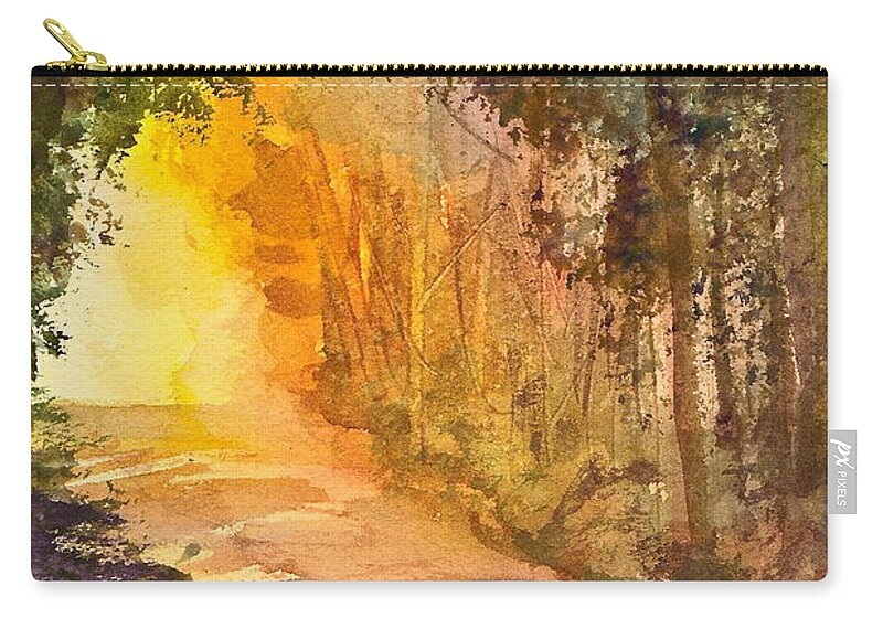 Path Zip Pouch featuring the painting Into the Light by Frank SantAgata
