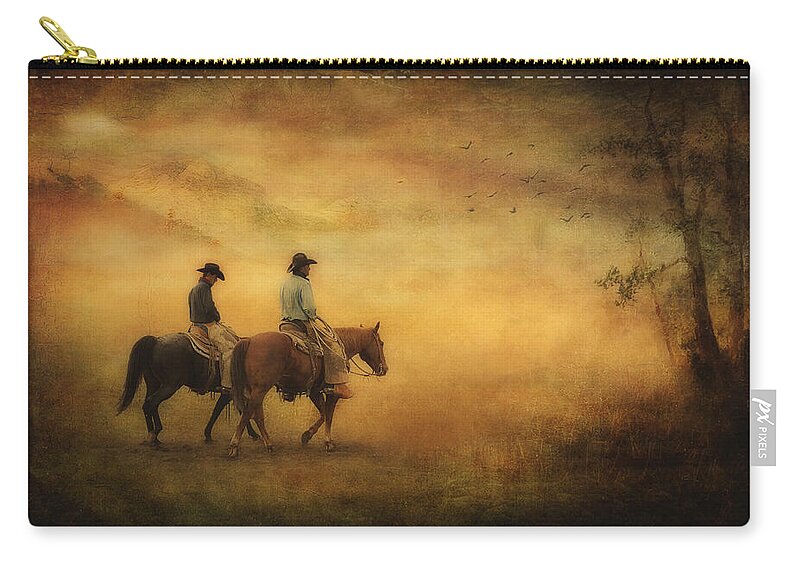 Cowboys Zip Pouch featuring the photograph Into the Mist by Priscilla Burgers